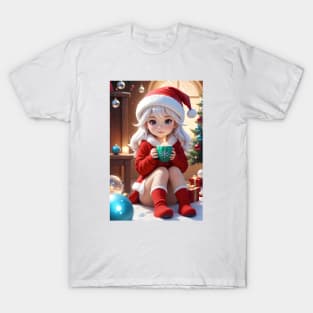 Charming Little Girl in Christmas Attire T-Shirt